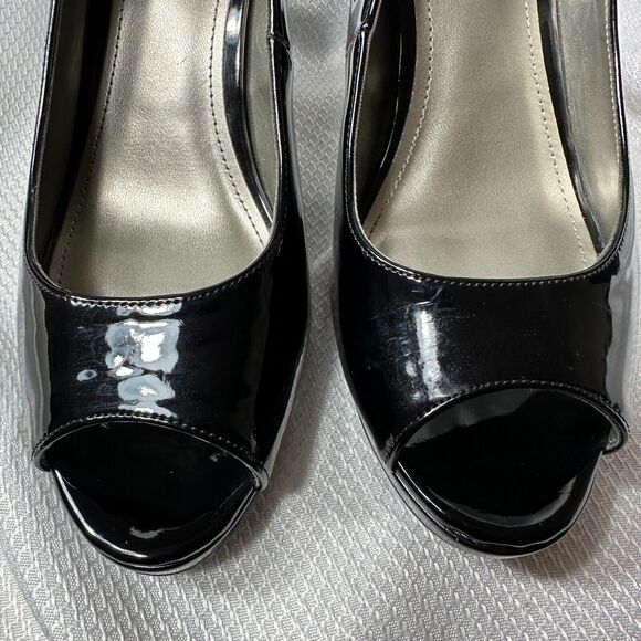 Worthington Shoes Sz 8M BLK SlingBack Patent Adjustable Open Toe Heels Pumps - Picture 3 of 13